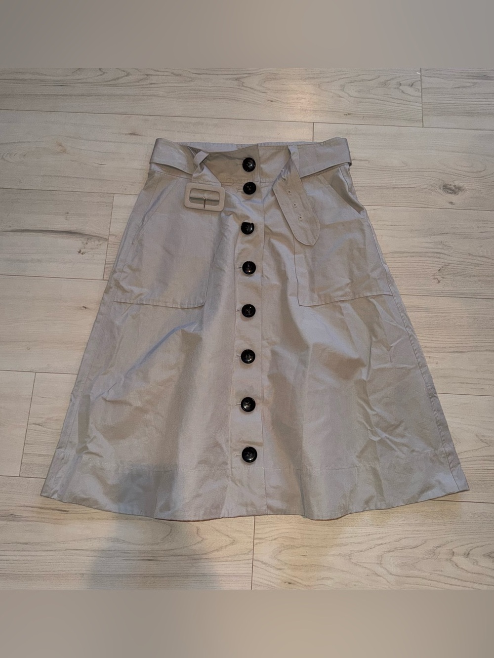 Madewell Light Gray Button-Front A-Line Skirt with Belt NWT